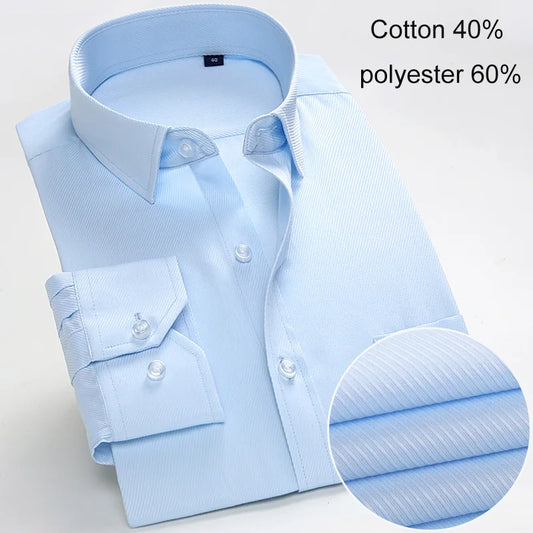 2025 Men's Striped Shirt Long Sleeve Business Office Casual Workwear Comfort Fit Classic Solid Shirts Spring Fall Tops For Male