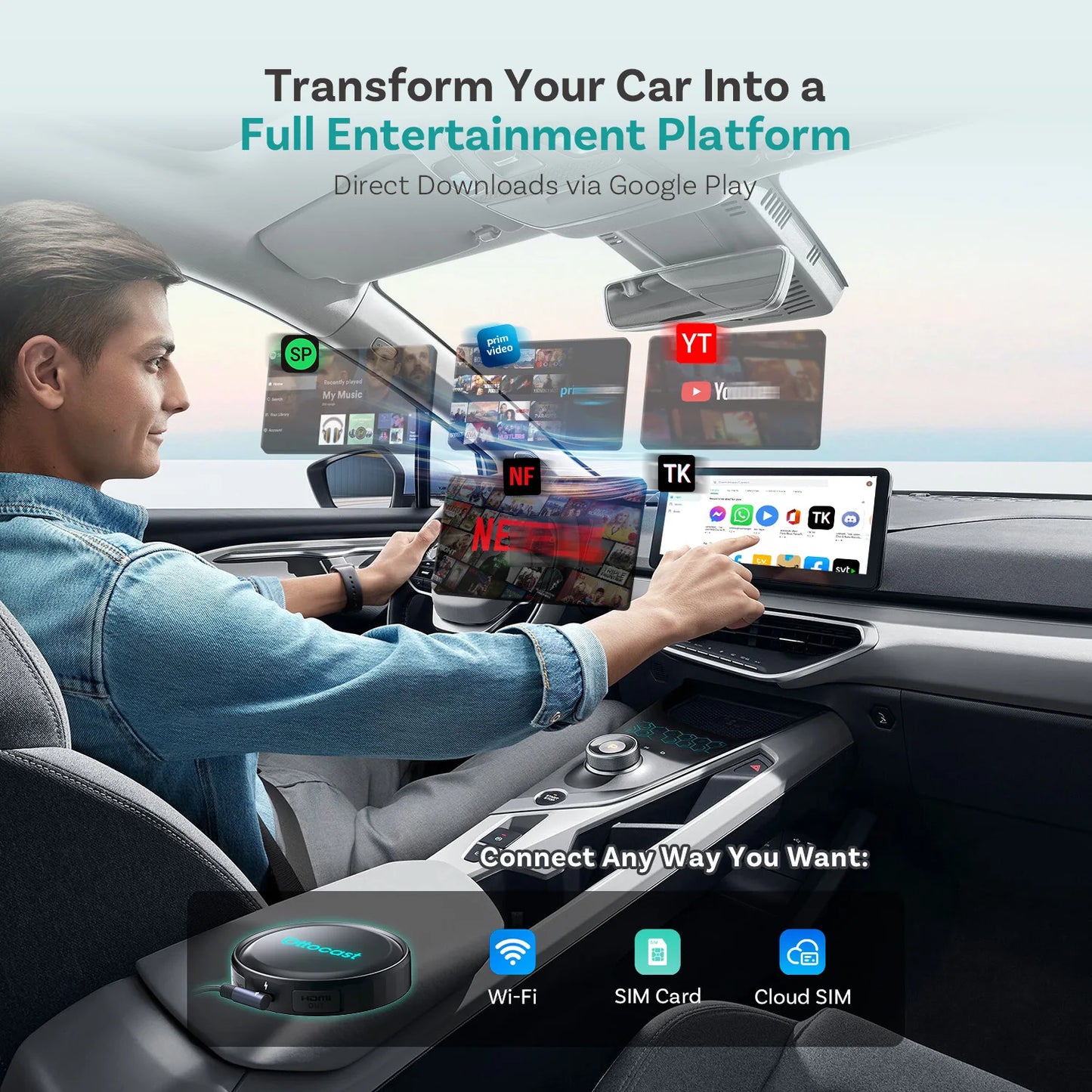 OTTOCAST P3 Pro Android Car Box Smart Car System for Car with AI Voice Assistant Cloud SIM 4G Dual Screen Fast Wireless Connecti