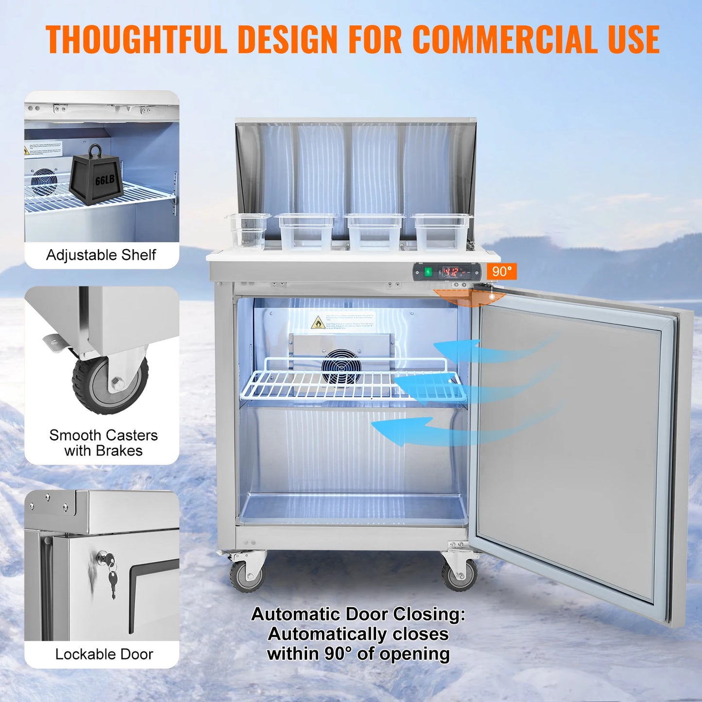 SucceBuy 28" Commercial Refrigerator Sandwich & Salad Prep Table 7.4 Cu. Ft Stainless Steel Refrigerated Food Prep Station