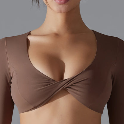 Sexy Cross Long Sleeve Sports Bra Push Up Yoga Crop Top Women Fitness Gym Workout Tops Women Brassiere Sport Female Clothing