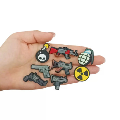 8Pcs Cartoon Weapon Gun Bomb PVC Sandals Shoe Decoration Garden Shoes Button Accessories Shoes Charms For Bracelets DIY Backpack