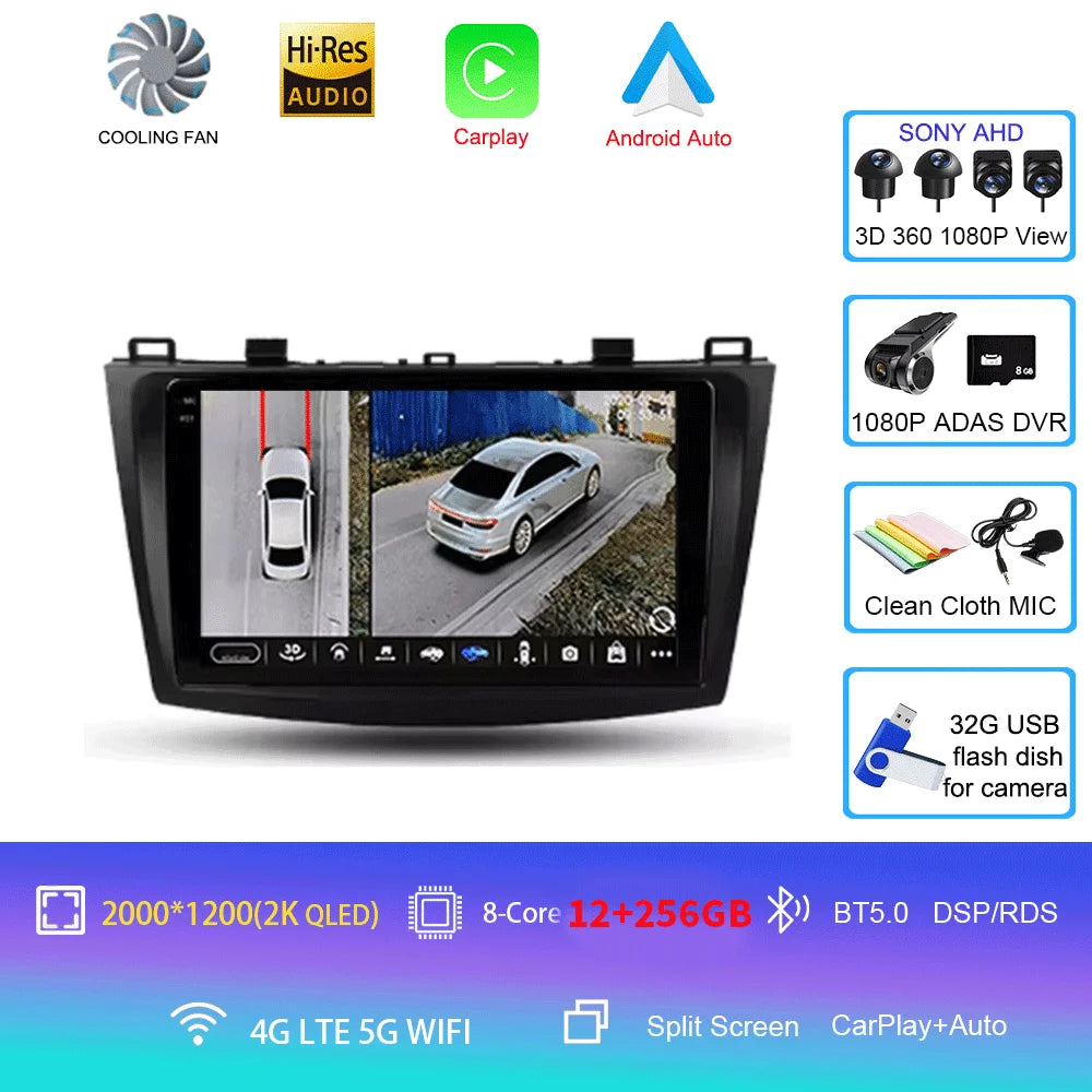 For Mazda 3 II For Mazda3 BL 2009 - 2013 Android16 Carplay Auto 4G+WIFI GPS Car Radio Navigation Multimedia Video Player Stereo
