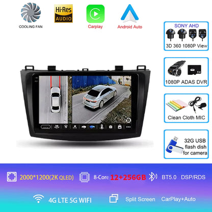 For Mazda 3 II For Mazda3 BL 2009 - 2013 Android16 Carplay Auto 4G+WIFI GPS Car Radio Navigation Multimedia Video Player Stereo