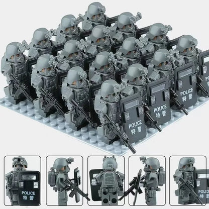 Building block riot police mini humanoid doll reloaded anti-virus ghost special police marine humanoid doll, cartoon toy gift