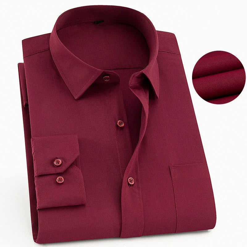 Men's Long Sleeved Classic Dress Shirt Spring Summer White Black Blue Pink Red Solid Chemise Homme Male Business Casual Shirts