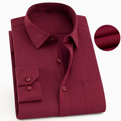 Men's Long Sleeved Classic Dress Shirt Spring Summer White Black Blue Pink Red Solid Chemise Homme Male Business Casual Shirts