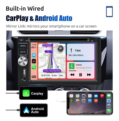 6.2" Double 2 DIN Car Stereo Radio CD DVD Player Apple Carplay & Android Auto FM/RDS HD Touch Screen Bluetooth USB TF+MIC&Camera