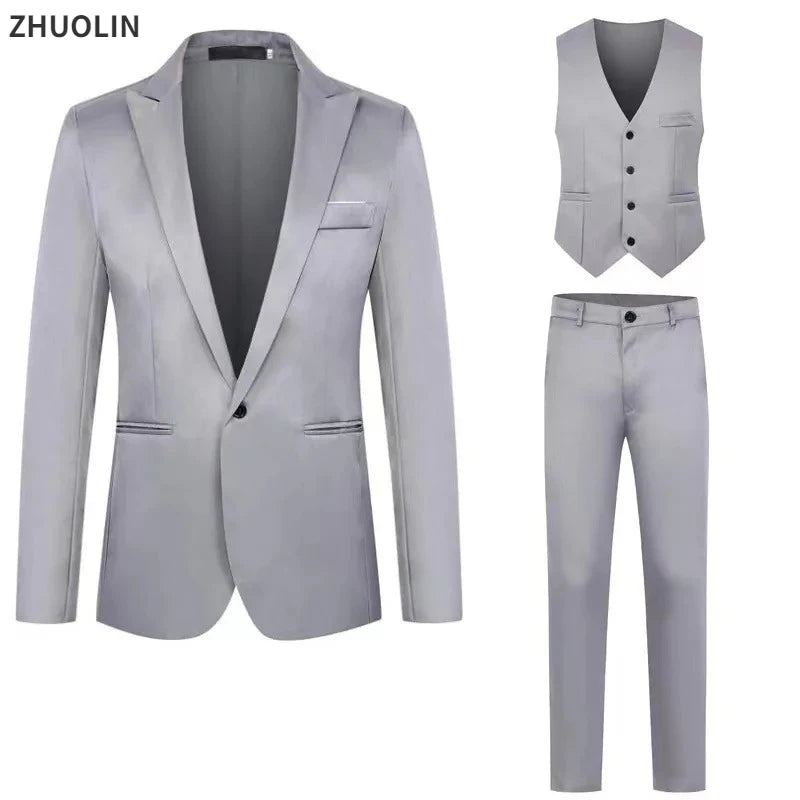Men Suits Wedding 3 Pieces Elegant 2 Outfit Set Blazers Fashion  Business Classic Jackets Vest Pants 2024 Formal Clothing