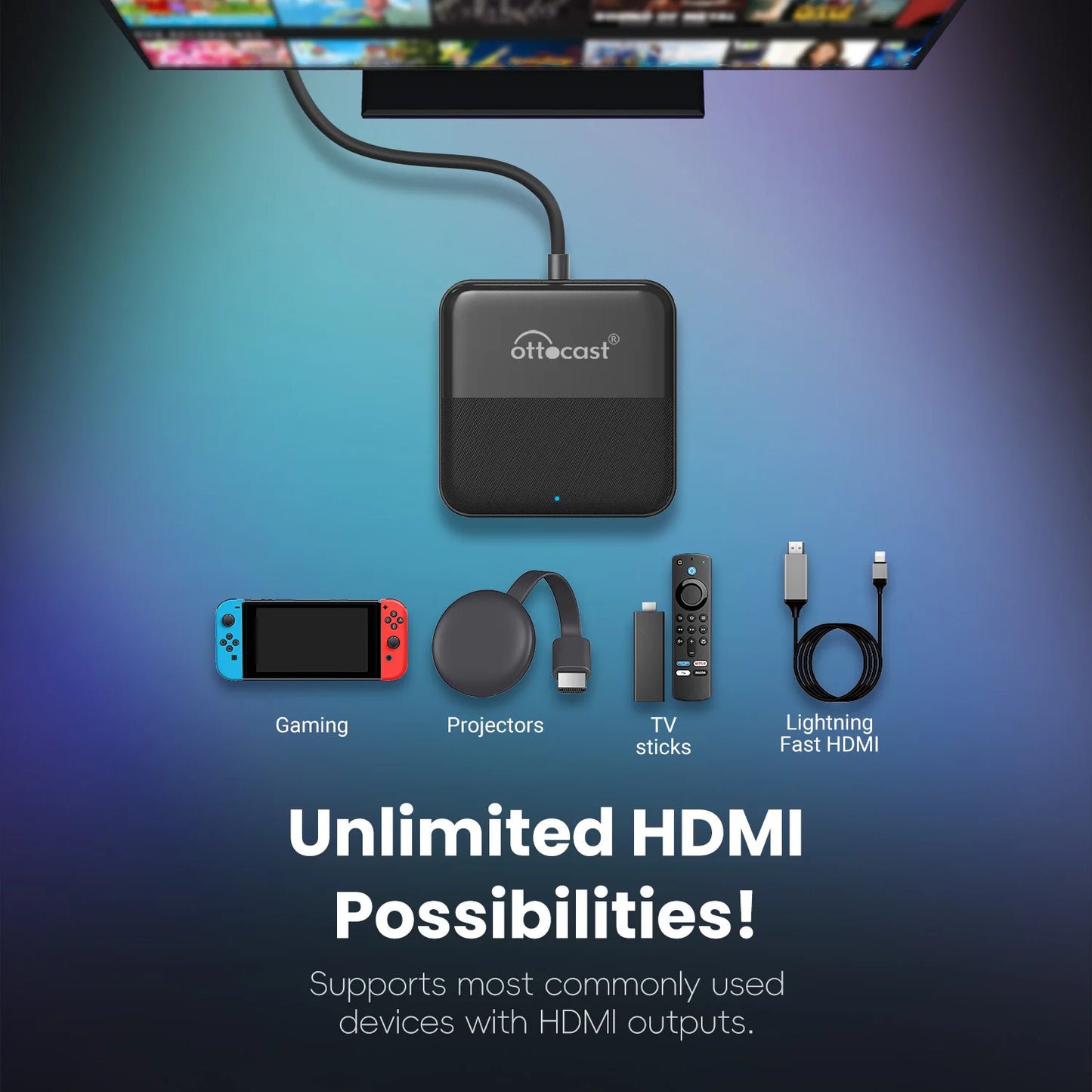 OTTOCAST Car TV Mate Wired to Wireless CarPlay Android Auto  Adapter HDMI Multimedia Video Converter for Fire TV Sticks Game Box