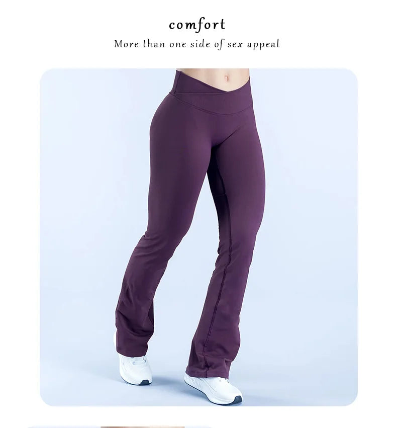 Seamless Flares Women Gym Fashion Yoga High Elastic Flared Pants Waist Cross Seamless Sports Leggings Fitness Wide-leg Trousers