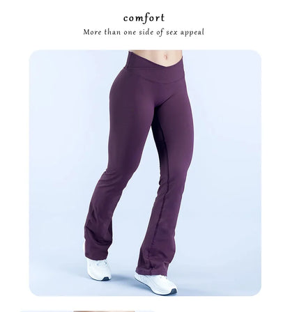 Seamless Flares Women Gym Fashion Yoga High Elastic Flared Pants Waist Cross Seamless Sports Leggings Fitness Wide-leg Trousers