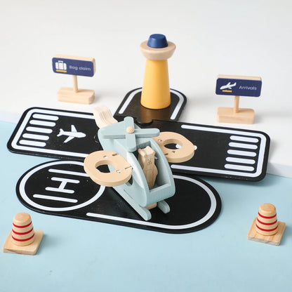 Wooden Building Block Airplane Toy Simulating Helicopter Landing Pad scene Kid Intelligence Education Game Child Interactive Toy