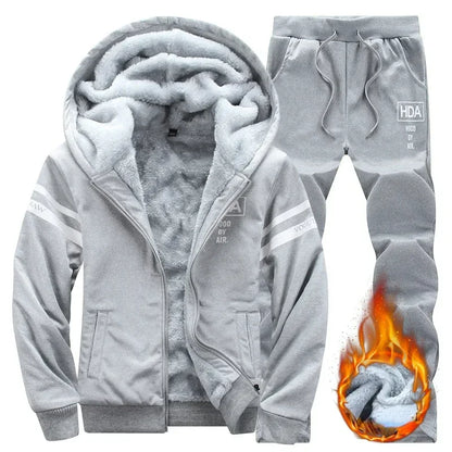 2025 Plus 6XL  Winter Men's Casual Sports Plush Set Hooded Coat Korean Edition Warm and Thickened Two Piece Set Clothes for Men