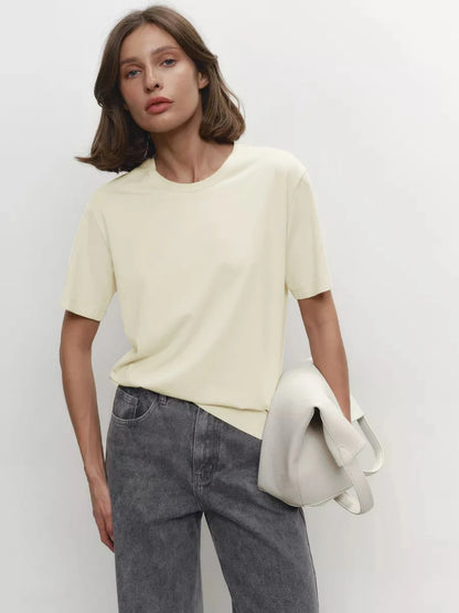 Bornladies Summer 100% Cotton Women's T-shirt Bottoming Basic Fashionable Lady Short Sleeve Loose Tops Shirts Solid 230g/㎡ Tops