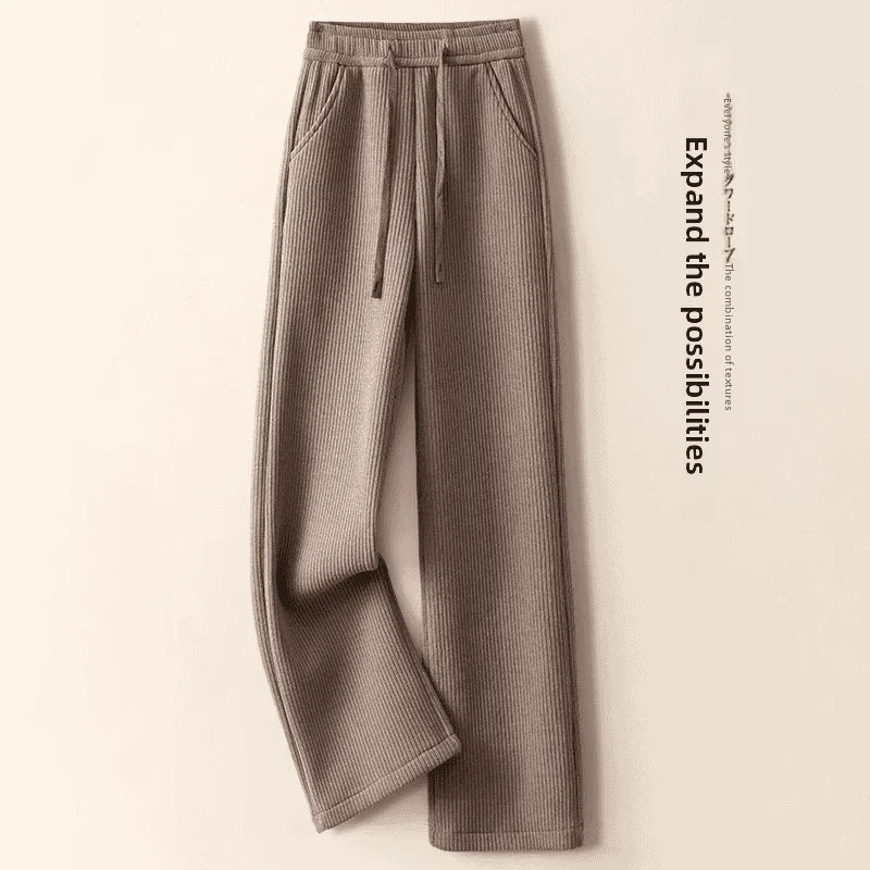 High Waist Thickened Fleece Women's Loose Pants Straight Leg Casual Trousers Korean Style Commute Fashion plus Size Ladies