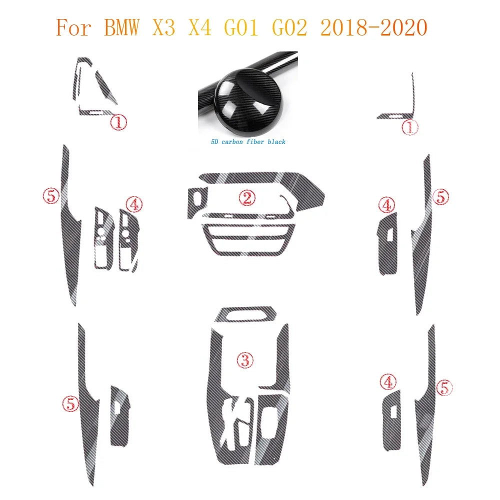 For BMW X3 X4 G01 G02 2018-2020 Interior Central Control Panel Door Handle Carbon Fiber Stickers Decals Car styling Accessorie