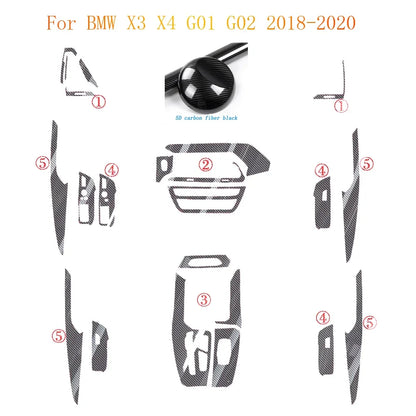 For BMW X3 X4 G01 G02 2018-2020 Interior Central Control Panel Door Handle Carbon Fiber Stickers Decals Car styling Accessorie