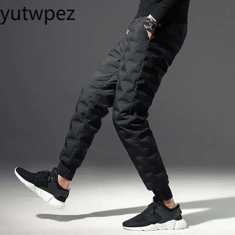 Fashion 90% White Duck Down Padded Thicken Winter Warm Down Pants Men Joggers Outdoor Sport Running Sweat Pants Thermal Trousers