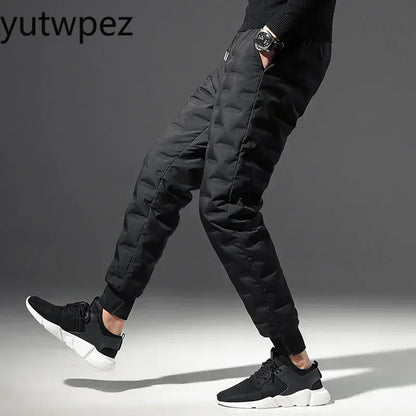 Fashion 90% White Duck Down Padded Thicken Winter Warm Down Pants Men Joggers Outdoor Sport Running Sweat Pants Thermal Trousers
