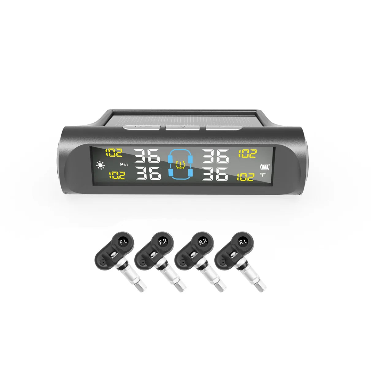 TPMS Solar Powered Car Tire Pressure Monitoring System with 4 Wheel Internal External Sensors Tyre Auto Security Alarm Tester