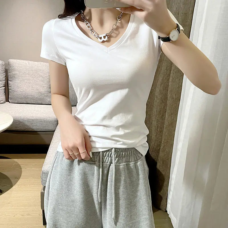 Summer Women's Slim Fit Short Sleeve T-Shirt Half Sleeve Base Shirt Versatile Base Layer Top Quality Polyester Fiber Commute ...
