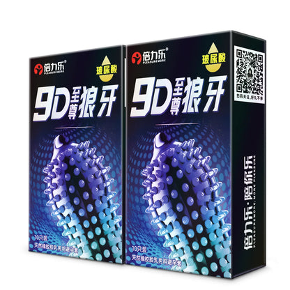 9D Studded Condoms Wolf Tooth Design Hyaluronic Acid Lubricated Natural Latex 10pcs-50pcs Men Extra Sensitive Beilile
