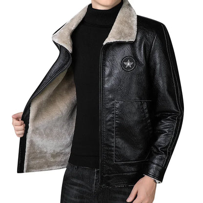 Mens Outwear Fleece Fur Collar Windbreaker Coat Male Pu Jacket Men Thick Warm Cashmere Military Bomber Tactical Leather Jackets