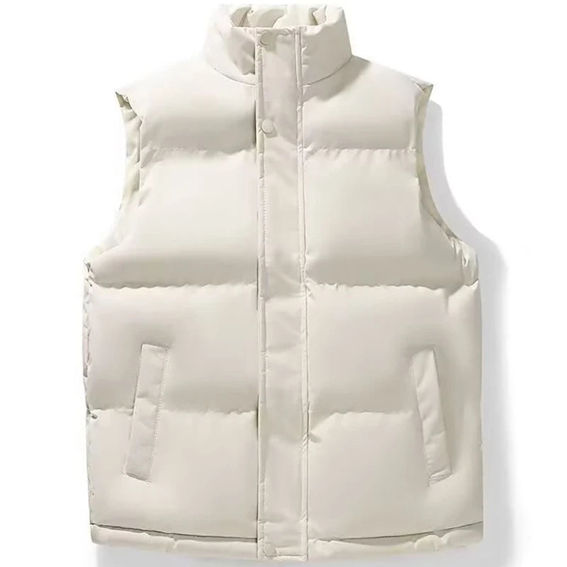 Autumn Winter Men's Vest Jacket Warm Sleeveless Jackets Waterproof Zipper Coat Stand-Up Collar Casual Waistcoat 2025 Cotton Vest