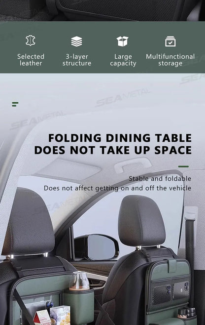 SEAMETAL Car Backseat Table Storage Bag Folding Table Trash Can Pu Leather Multi-functional Hanging Storage Bags Seat Back Tray