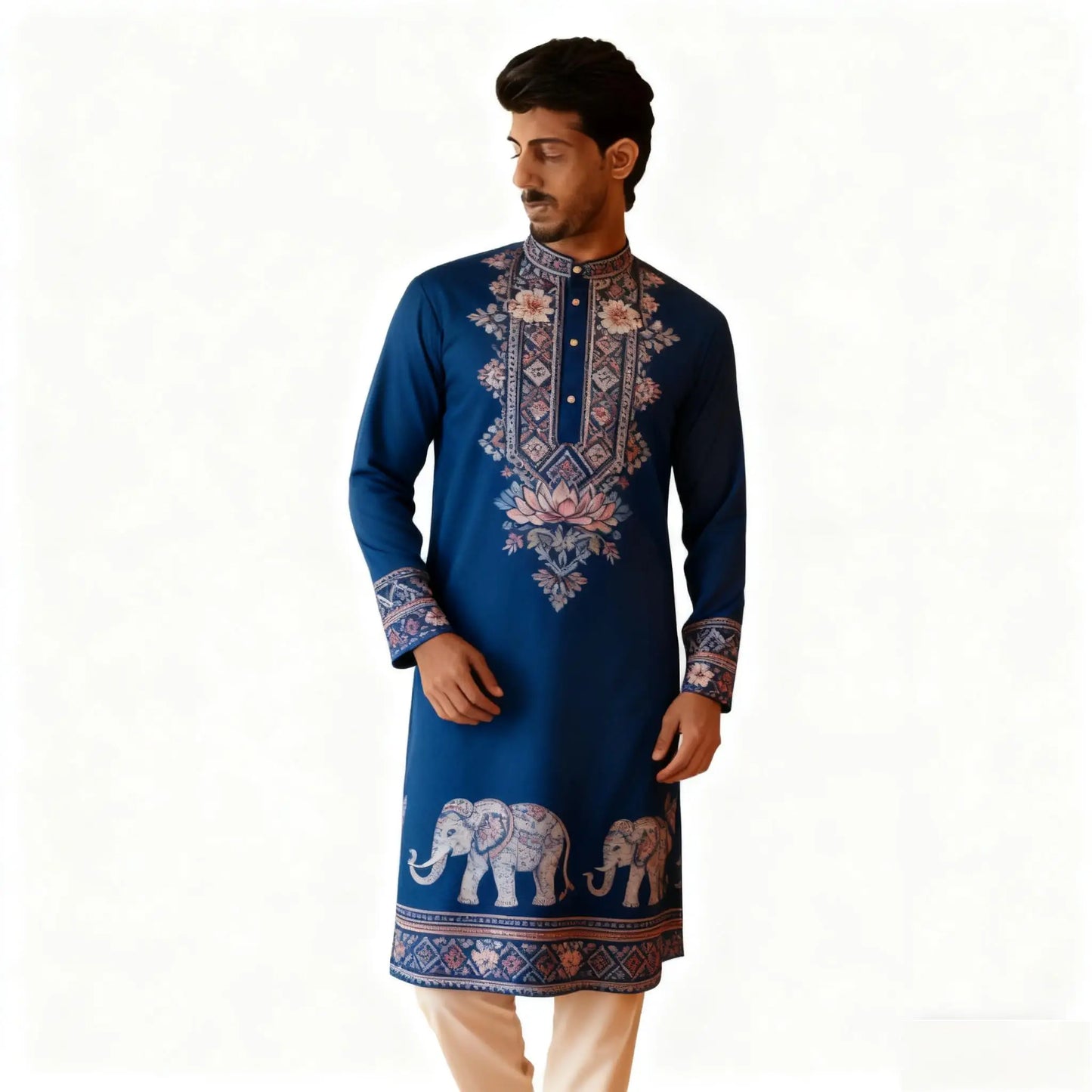 National Style Men Digital Printed Kurta Vardha Regular Mandarin Long Suitable Musulmans Homme Traje Arabe Hombre