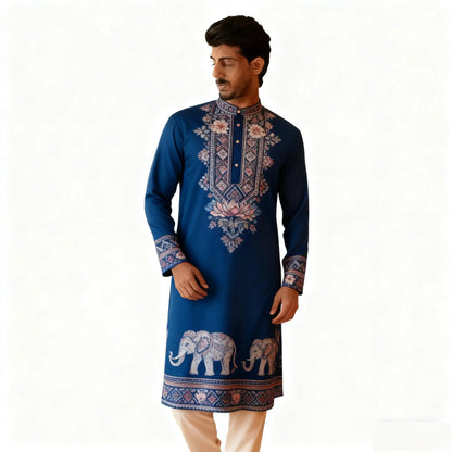 National Style Men Digital Printed Kurta Vardha Regular Mandarin Long Suitable Musulmans Homme Traje Arabe Hombre