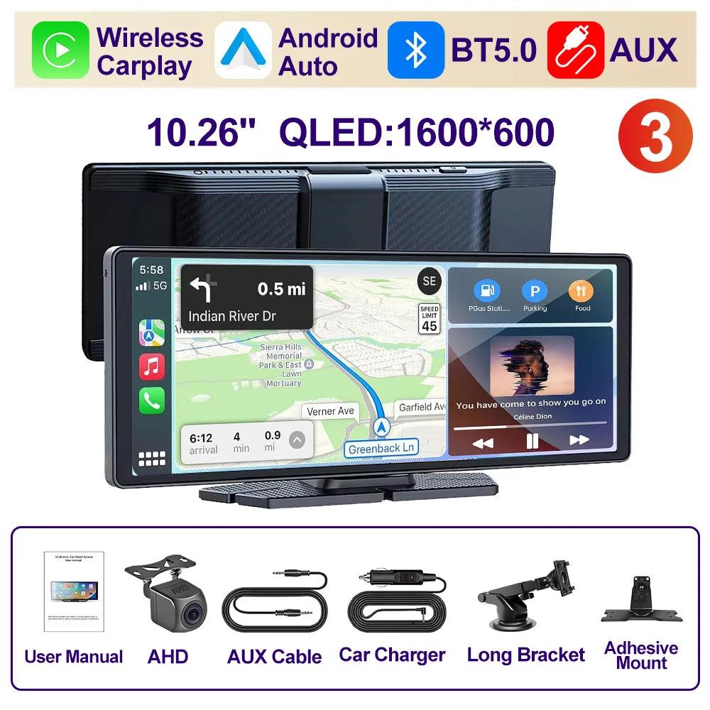 XIMA X10Plus Portable Wireless CarPlay and Android Auto Car Radio Multimedia  Stereo Audio GPS Navigation Dashboard  Mirrorlink