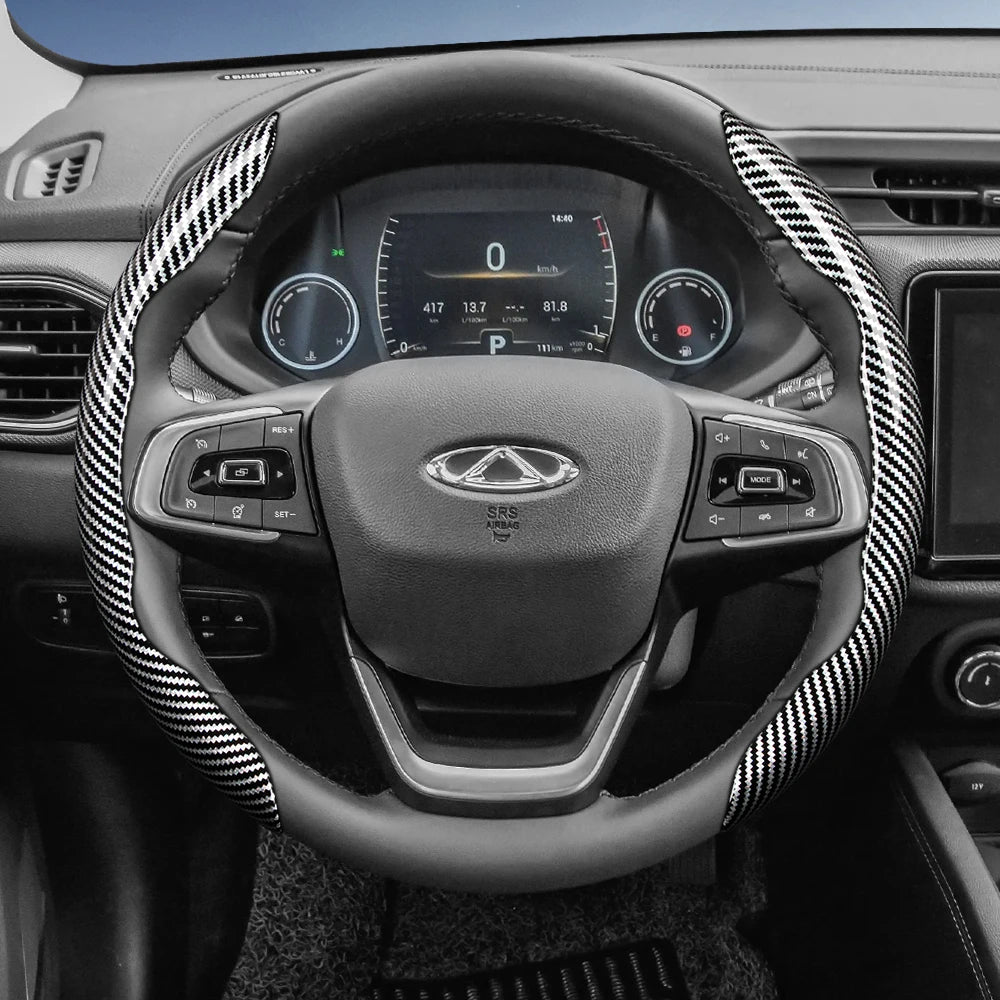 Suitable for Chery Carbon Fiber Texture Steering Wheel Cover with Segmented Quick-Release Design, Durable, for Models Such as Tiggo 2 3 4 7 8 9 Pro Max Csh Arrizo 6 Cross C5 J6 E5 Omoda 5 Gt Eq7
