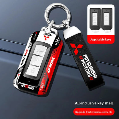 Car ABS Racing Style Key Shell Key Bag Cover Key Rings For Mitsubishi Outlander Eclipse Cross Pajero Lancer Evolution RALLIART
