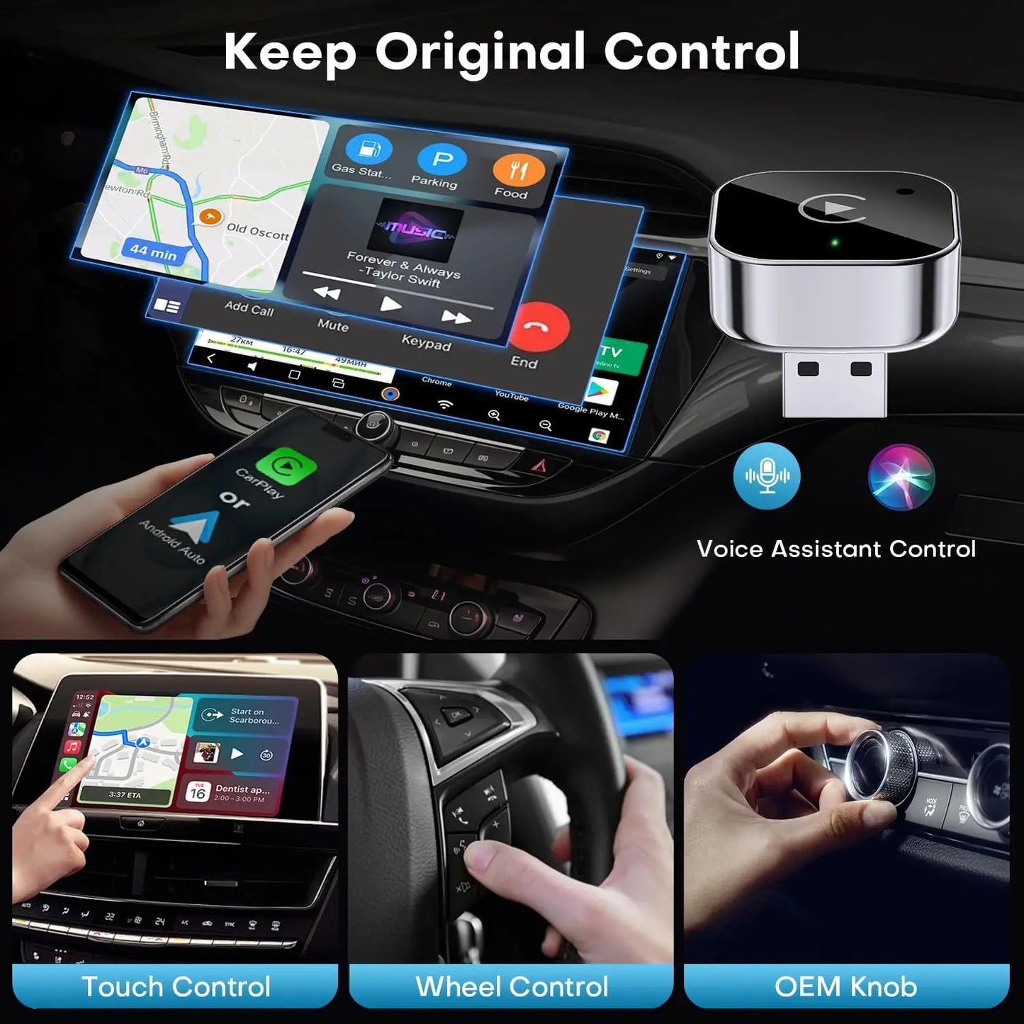2-in-1 Wireless CarPlay & Android Auto Adapter, Plug & Play CarPlay Dongle Converts Wired to Wireless, Fast Auto-Connect, No Del