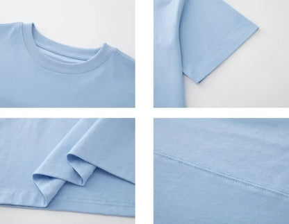 HanOrange 2026 Summer Minimalist Silhouette Short Sleeve Cotton T-shirt Women Loose Relaxed Casual Top Tees White/Yellow/Blue