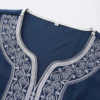 2026 Spring New Men's Loose Luxurious Embroidered Long-sleeve Ethnic Clothing With Three-quarter Sleeves Islam Elegant