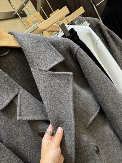 Fashion Winter Male Short Style Turn Down Collar Jacket Loose Fit Double Breasted Trench Coat Long Sleeves Pocket Warm Overcoat