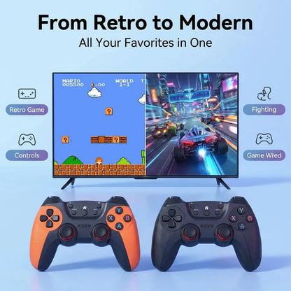 The X8 ULTRA retro video game console comes pre-installed with 50,000 games and plug-and-play PS1/N64/PSP emulators.