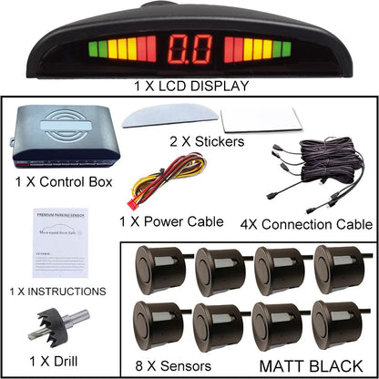 8 Parking Sensors Car Reverse Radar LED Display Buzzer Reverse Assist System Rear Detection Kit