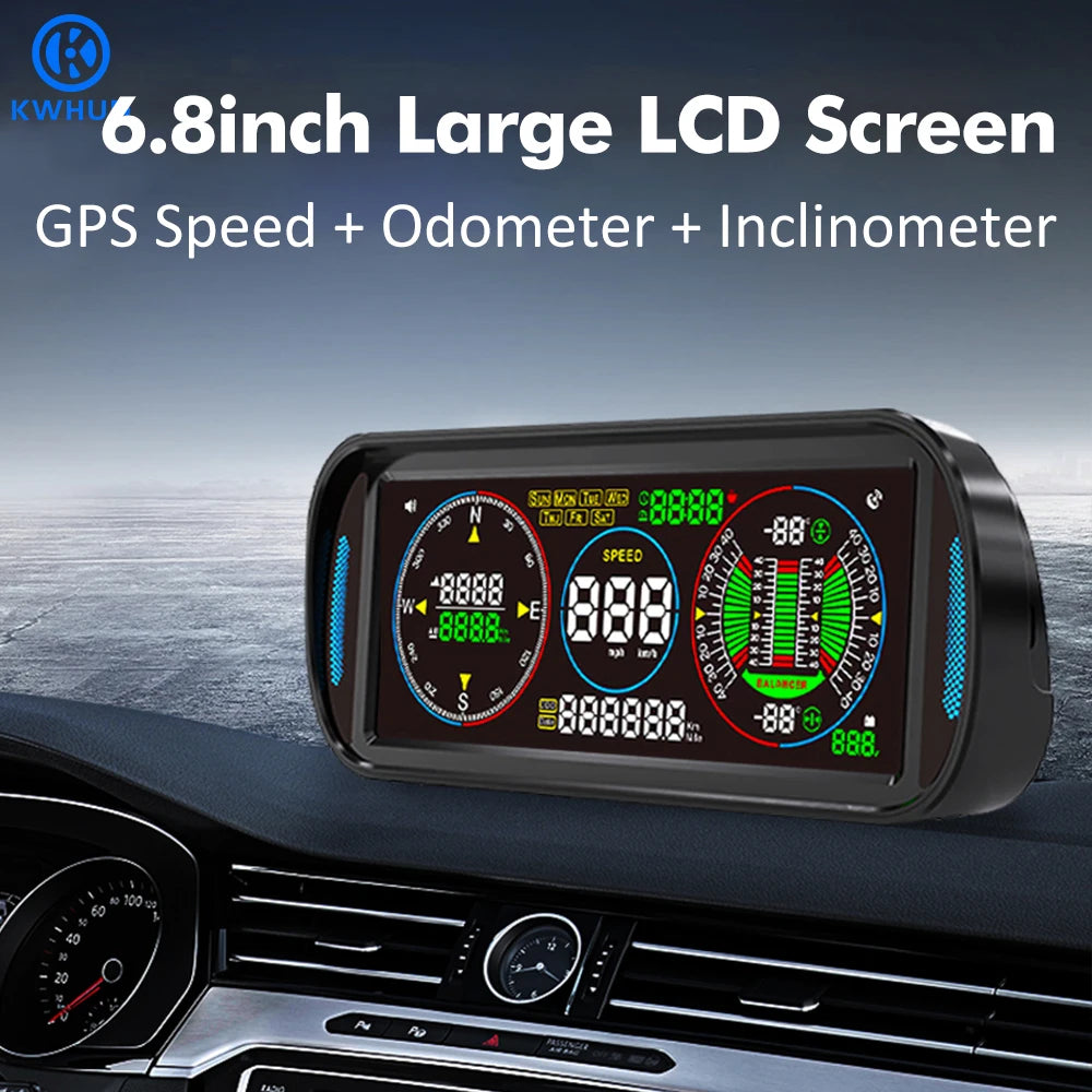KWHUD Inclinometer 4X4 Off Road LCD Screen HUD Display Car Speedometer Digital GPS Odometer Tilt Pitch Angle Slope Meter Gadgets