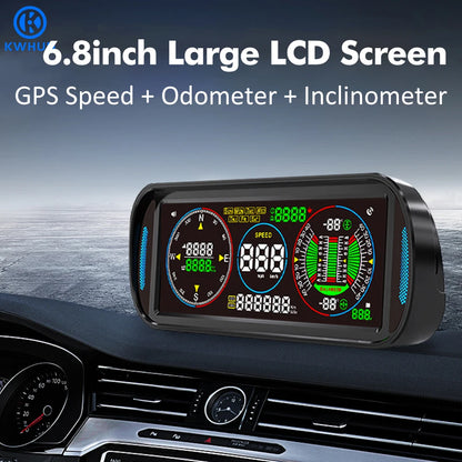 KWHUD Inclinometer 4X4 Off Road LCD Screen HUD Display Car Speedometer Digital GPS Odometer Tilt Pitch Angle Slope Meter Gadgets