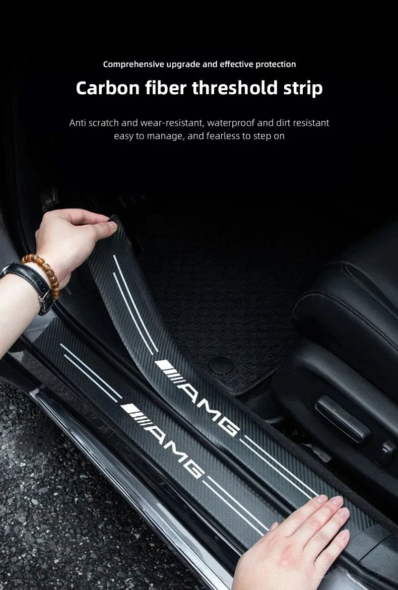 5Pcs Carbon Fiber Car Door Sill Scuff Plate Decor Stickers For Mercedes Benz AMG W463 W204 C300 W212 W176 W222 W124 C190