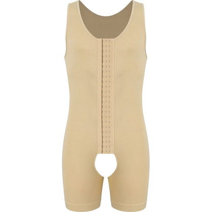 Men's Compression Shapewear  Tummy Control Full Body Shaper Slimming Bodysuit with Open Crotch for Post Surgery Recovery