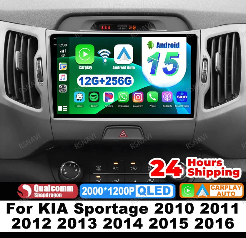 Car Radio Android 15 For KIA Sportage 2010 2011 2012 2013 2014 2015 2016 5G WIFI Qualcomm Navigation DSP Stereo Multimedia GPS