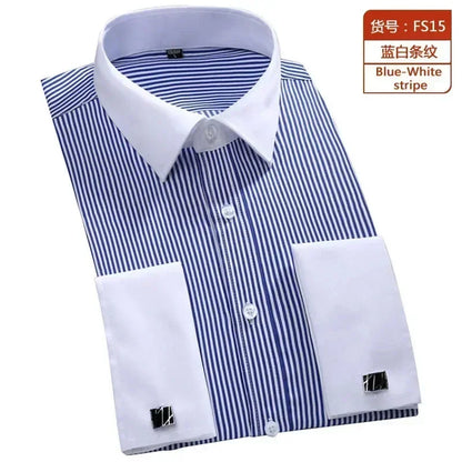 Business dress shirt, men's long sleeved light blue twill slim fit bank work uniform, simple and classic quality shirt