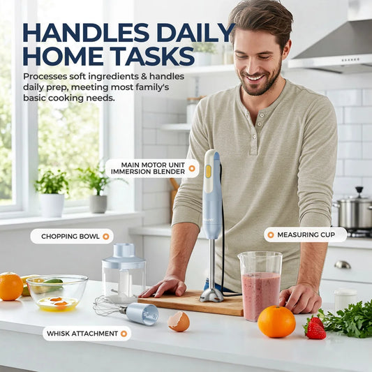 4-in-1 Handheld Stick Blender Set, Immersion Hand Blender with Stainless Steel Blades for Kitchen Food Mixing, Light Blue Novice