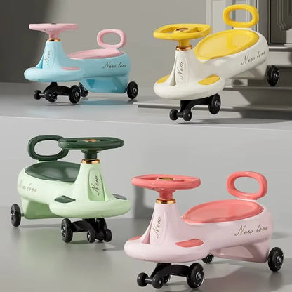 Kids Wiggle Car Ride On Toy with Music & Light Anti-Tip Design 360° Swivel Wheels Storage for Boys Girls Outdoor Playground