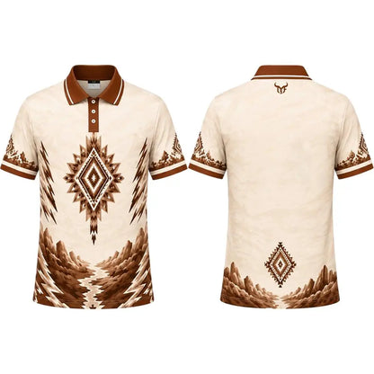 New Men's Western Mountain Ethnic Style Casual Printed Polo Shirt Quick Dry Sport Golf Shirt Summer Casual Breathable Lapel Tops