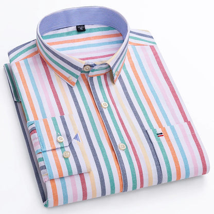 Quality 100% Cotton Oxford Shirt For Mens Long Sleeve Casual Business Regular-Fit Formal Dress Shirts Social Blouse Male Clothes